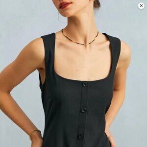 NWT Black U Neck Tie Back Sleeveless Maxi Dress RIHOAS Size M Stretch Button